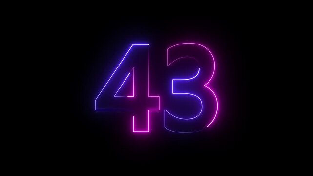 A striking neon 43 text icon glows with bright, electric colors, smoothly animating with a pulsating effect, creating a bold, modern, and dynamic visual impact.
