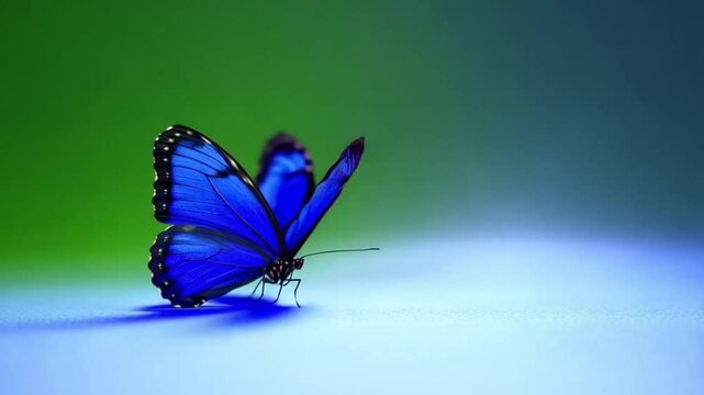 Beautiful blue butterfly on gradient background with vibrant colors
