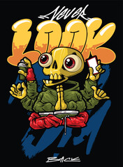 A bold and edgy graffiti-style vector artwork featuring a streetwear-inspired character. The hand-drawn details, vibrant color palette, and modern urban aesthetic make it perfect for T-shirt designs, 