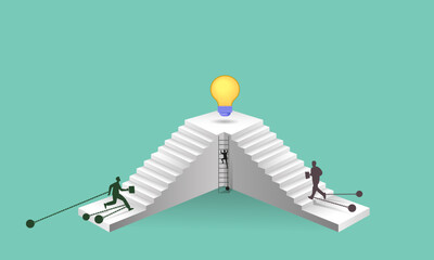 A businessman runs with a portfolio, overcoming difficulties and problems in business. Vector illustration