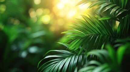 Obraz premium Lush Tropical Paradise: Sunlit Palm Fronds in Vibrant Green