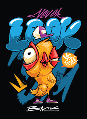 A bold and edgy graffiti-style vector artwork featuring a streetwear-inspired character. The hand-drawn details, vibrant color palette, and modern urban aesthetic make it perfect for T-shirt designs, 