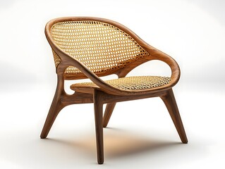 Handcrafted Wooden Cane Dining Armchair with Woven Backrest and Seat