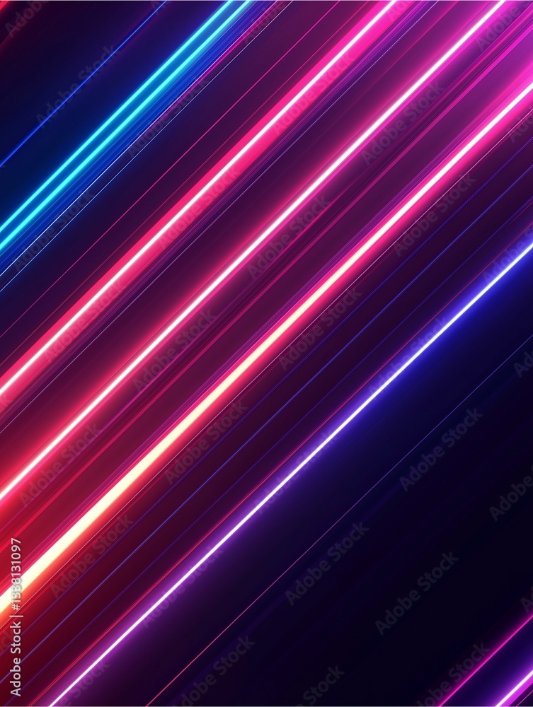 Poster neon lights abstract: diagonal lines of vibrant neon lights in shades of blue and pink create a mesm