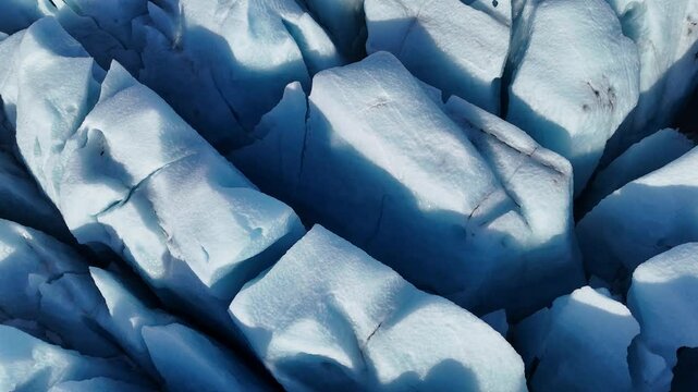 Aerial view of the beautiful Vatnajokull glacier in summer on a sunny day. A breathtaking view of the tongue of the Fjallsj&ouml;kull glacier and the surrounding volcanic mountains in southern Iceland. 