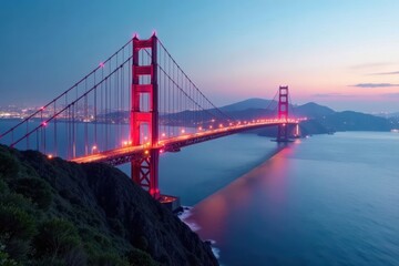 Obraz premium Sleek suspension bridge connecting continents , cityscape, steel