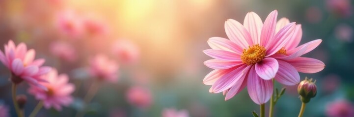 Blurred floral bokeh, soft light enhances pastel hues , dreamy, soft light