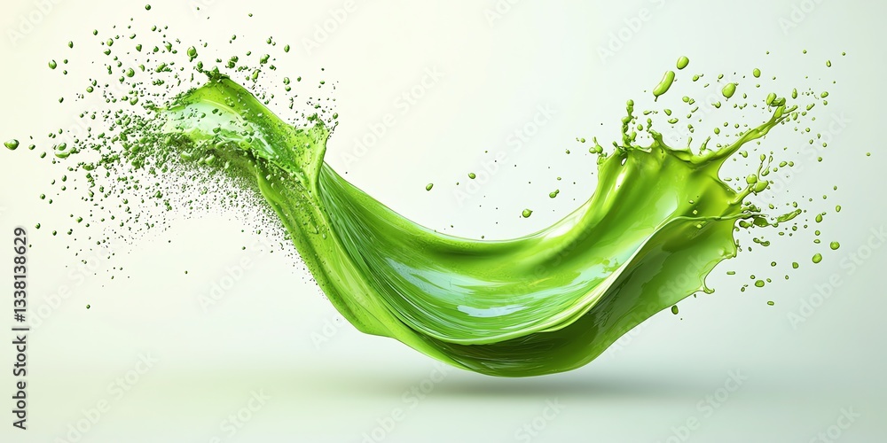Aufkleber green liquid splashing with dynamic motion on a light background