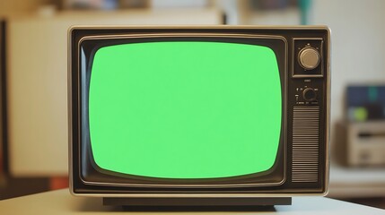 Vintage Television with Green Screen Ready for Content Insertion Project