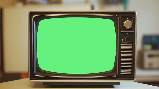 Vintage Television with Green Screen Ready for Content Insertion Project