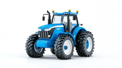 Obraz premium Blue Low Poly Tractor on White Background
