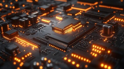 Obraz premium Close-up of a Circuit Board with Glowing Components