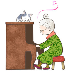 シニアが楽しそうにピアノを弾いているイラスト