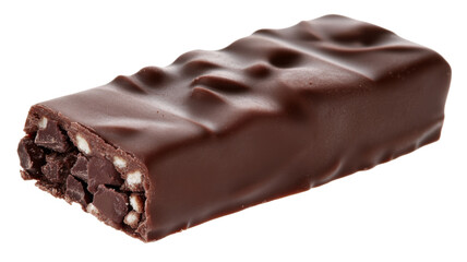 Delicious chocolate bar with crispy filling on transparent background