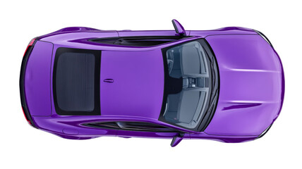 Modern purple sports car seen from above on transparent background