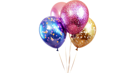 Four colorful balloons floating with transparent background