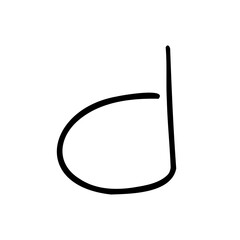 Slim letter d of latin english language. Black font symbol in hand drawn doodle style. Vector illustration isolated on white background. For presentation, logo, branding, font, education.