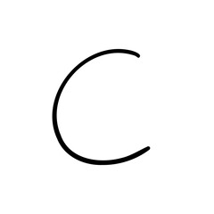Slim letter C of latin english language. Black font symbol in hand drawn doodle style. Vector illustration isolated on white background. For presentation, logo, branding, font, education.
