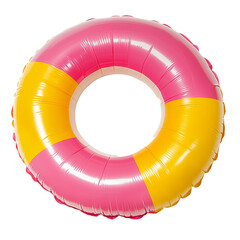 Inflatable swim ring in pink and yellow, isolated on transparent background 
