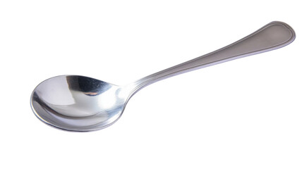 Shiny metal spoon lying on transparent background