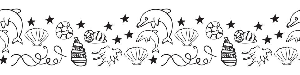 Seafaring border in doodle style