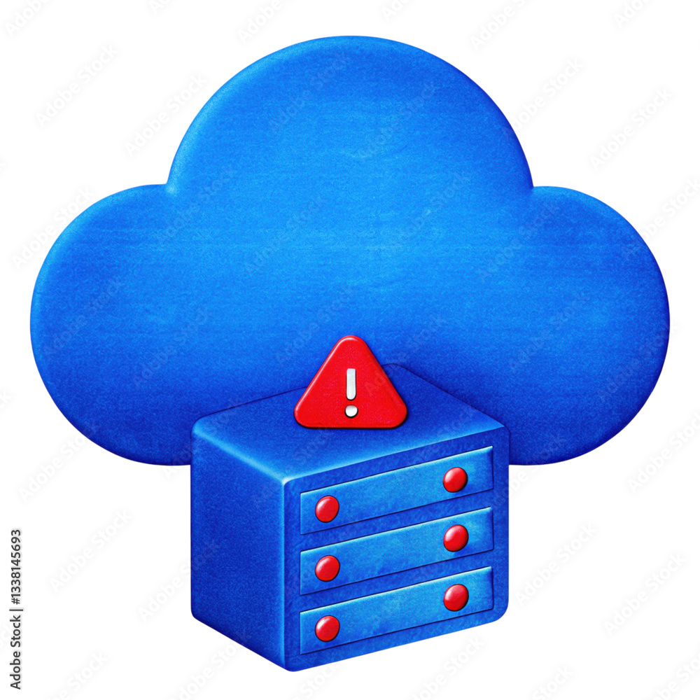 Aufkleber cybersecurity data breach concept, cloud storage error with warning sign and server illustration iso