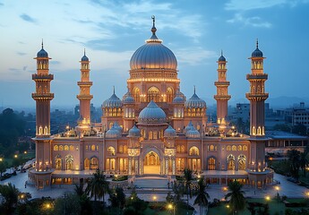 Naklejka premium Magnificent Mosque Illuminated at Twilight