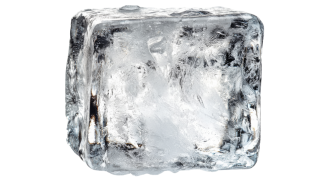 Realistic ice cube with transparent background rotating slowly