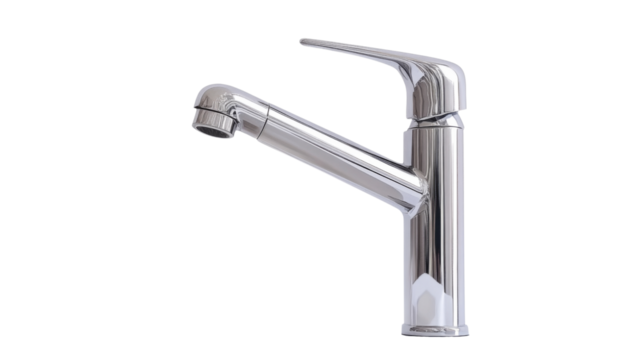 Modern chrome faucet isolated on transparent background