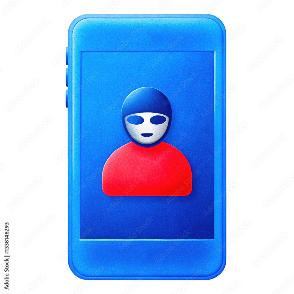 Poster cybersecurity data breach concept, stylized avatar with blue background and red figure isolated tran