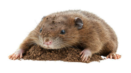 Common mole rat emerging from underground with transparent background