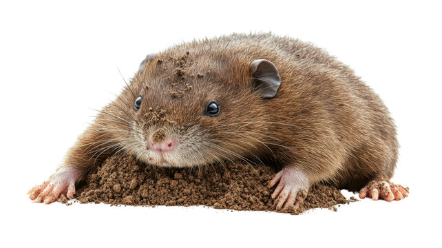 Common mole rat emerging from underground with transparent background