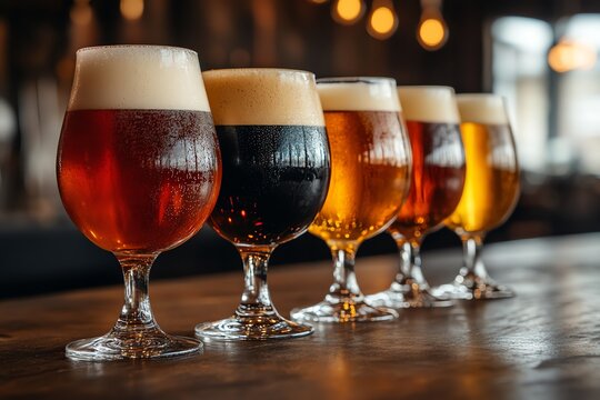 Sampling Craft Beer Glasses in a Row with Different Colors