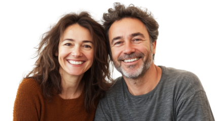 Happy smiling couple posing together on transparent background