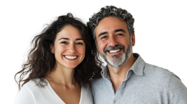 Happy couple smiling with transparent background: authentic portrait of a man and a woman - Powered by Adobe