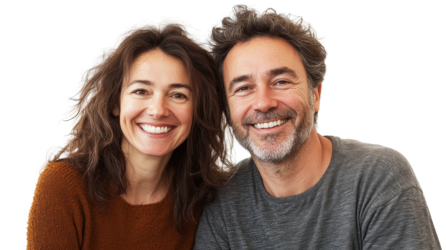 Happy smiling couple posing together on transparent background