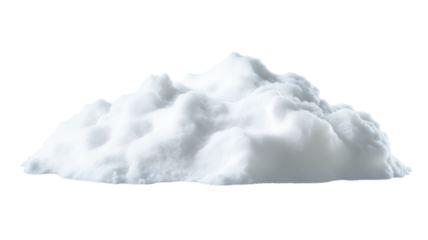 Realistic snow pile forming undulating mound on transparent background