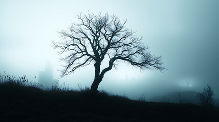 Obraz premium silhouette of a tree in the fog