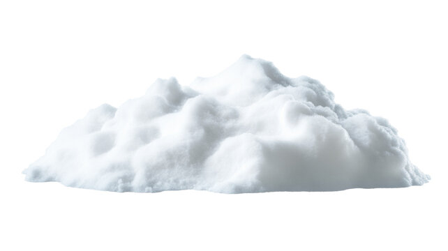 Realistic snow pile forming undulating mound on transparent background