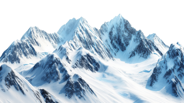Snowy mountain peaks rising majestically against transparent background