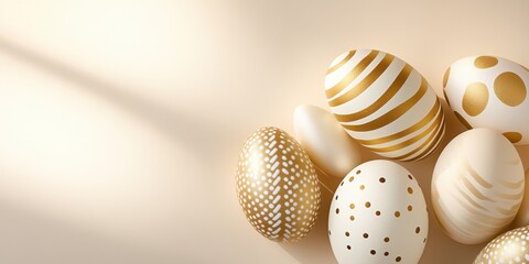 Fototapeta premium Elegant White and Gold Easter Eggs on Glitter Background
