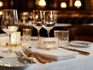 Elegant dining table set for a special occasion, showcasing reserved seating.