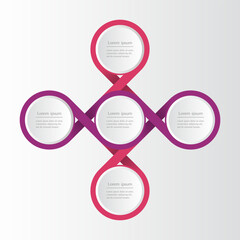 Vector infographic template with 4 or 5 steps, options, parts or processes. Presentation of teamwork or business processes. Concept of molecule or infinity sign.