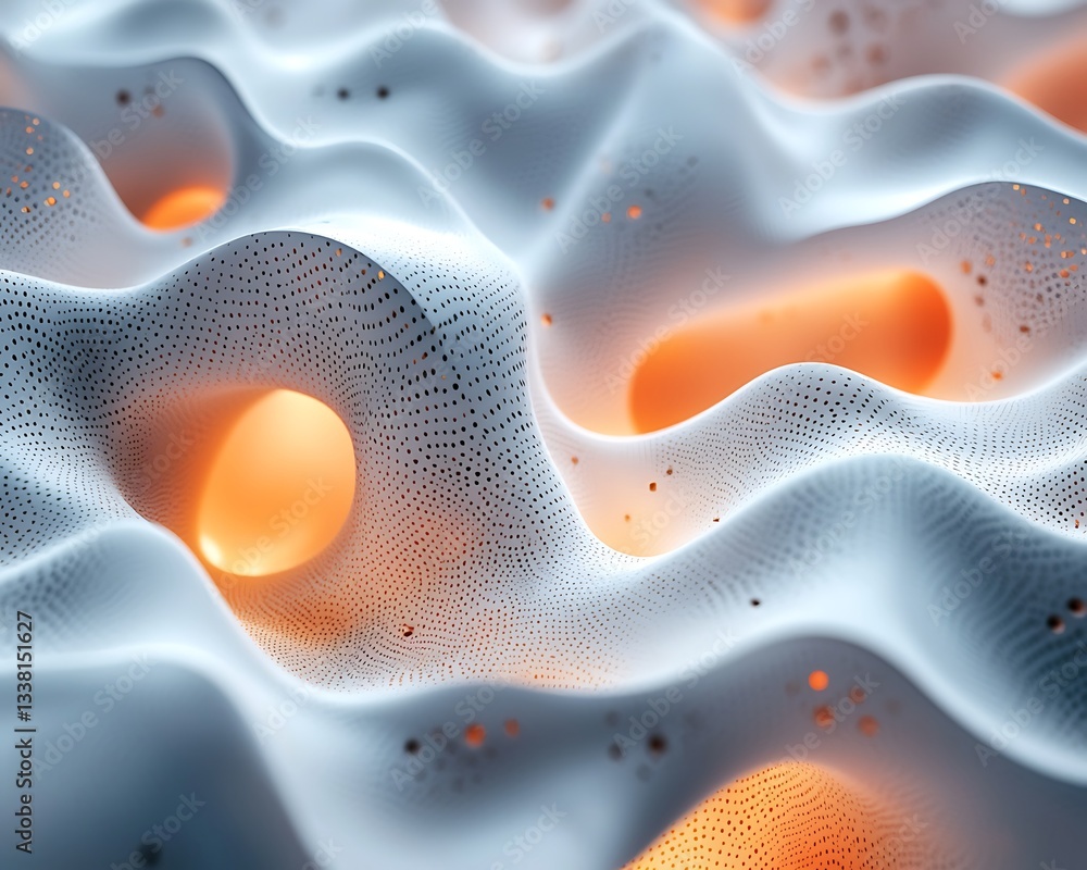 Poster abstract flowing surface with glowing orange elements