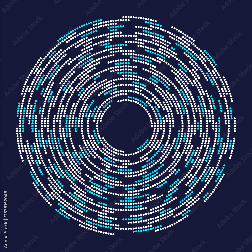 Wall mural concentric segments of dotted circles. lines following a circle path. design element. dotted blue an