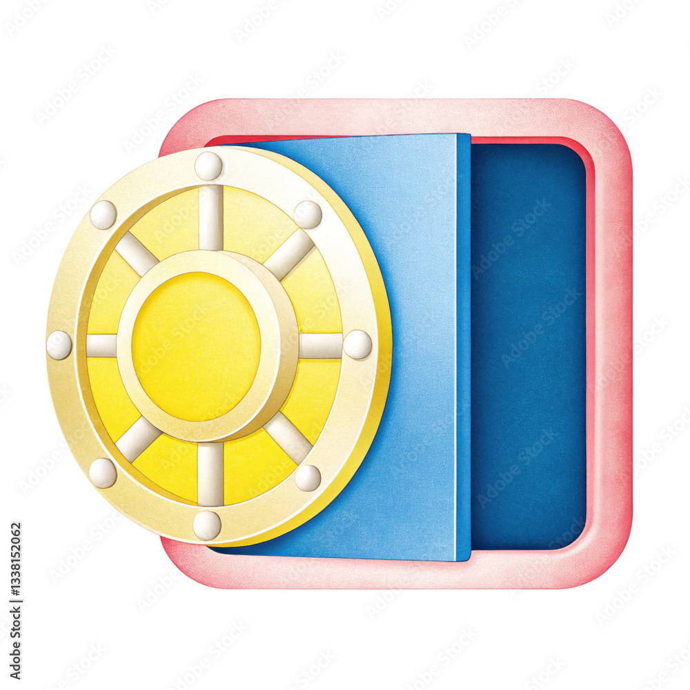 Poster cybersecurity data breach concept, icon of a safe with a bright color scheme isolated transparent ba