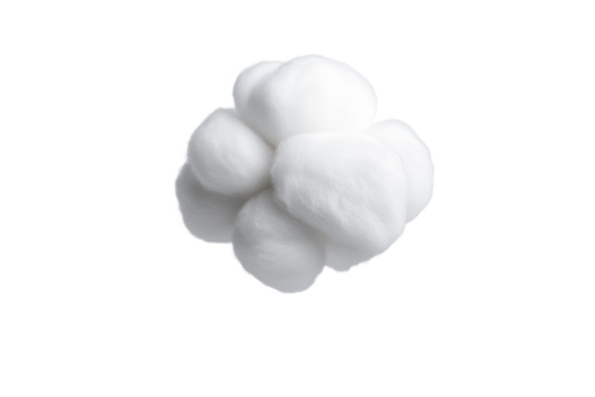 White cloud of cotton balls floating in the air, isolated