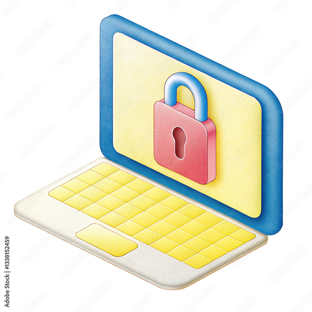 Aufkleber cybersecurity data breach concept, digital laptop with a lock symbol for security representation iso