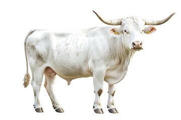 Strong White Bull with a Muscular Build Isolated.
