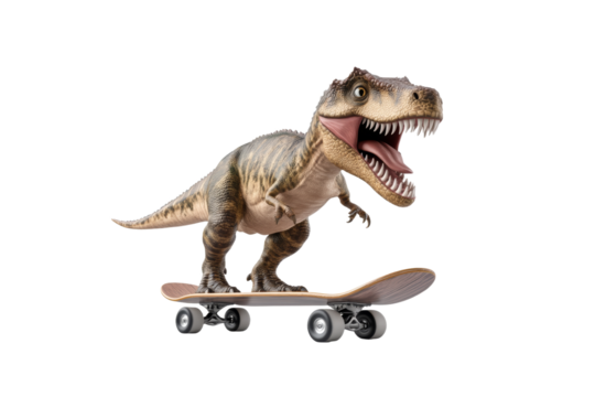 Dinosaur is riding a skateboard, isolated